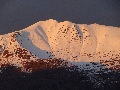 (40) Four photos of alpenglow in the evening, the same day we'd seen it in the morning - photo (3).  These are all viewed from the eastern flank of Beinn na h-Eaglaise, on the Annat path.  Here the sunset and snow pick out the details on Liathach's Mullach an Rathain.