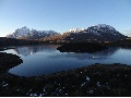(44) Midday, midwinter:  reflections high in the hills.  Beinn Damh (left) and Beinn na h-Eaglaise (right), looking west across Loch an Eòin.