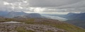 
	A wider view west from the saddle.  Beinn Alligin is
	the rightmost skyline, and Sgorr A'Chadail is the next horizon below
	it.
	